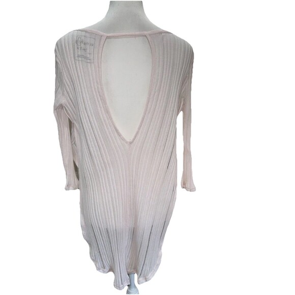 We The Free Oversized Sheer Ribbed Cut Out Back Tunic Top Blush Baby Pink XS - Picture 2 of 7